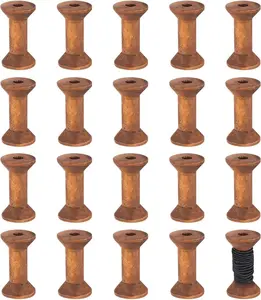 BENECREAT 20Pcs Antique Wooden Empty Spools, 1.57"/ 40Mm Empty Thread Spools Wooden Ribbon Spools Bobbins for Wire Weaving Arts DIY Wood Projects