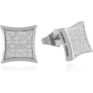 Gold Silver 11mm Square CZ Stud Earrings of Mens aretes para hombre