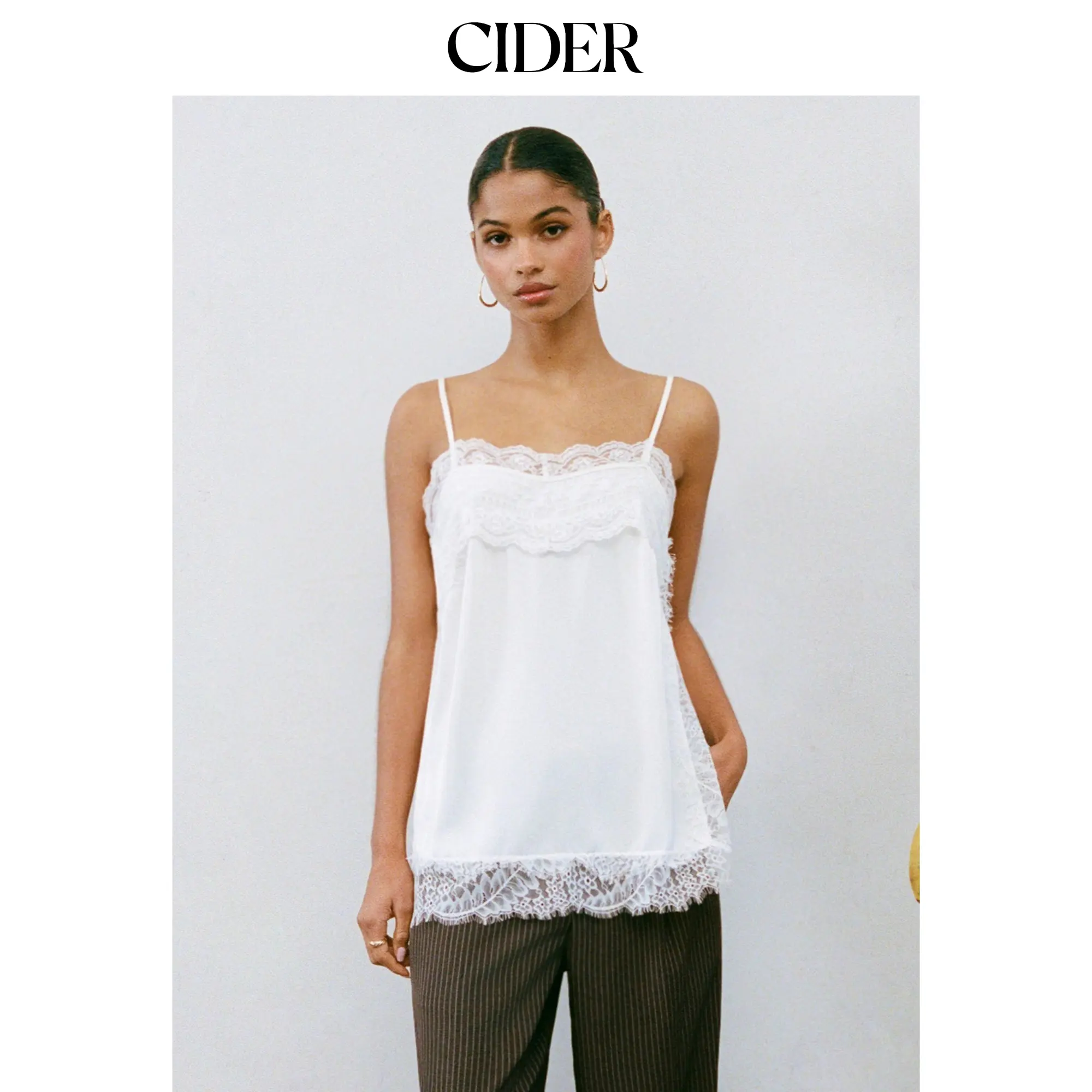 Cider Square Neck Lace Trim Oversized Cami Top