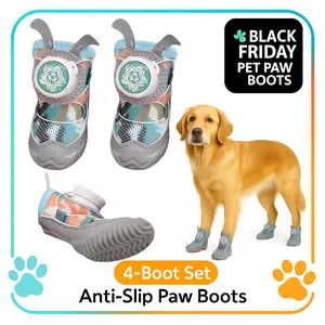 Black Friday Pet Paw Boots Dog Shoes for Small Medium Dogs Breathable Mesh Boots with Adjustable Buckle Waterproof Anti-Slip Rubber Soles for Summer Winter Protection Universal Fit 4-Boot Set