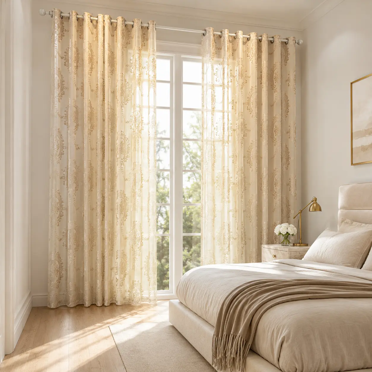 2Panels grommet top sheer curtains, grommet hanging voile drapes, french vintage window curtain, cottagecore dining room decor, light filtering sheer drapes, cream floral sheer curtains