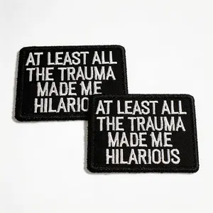 2PCS Hilarious Trauma Patch 😂 Velcro Patch – “At Least All the Trauma Made Me Hilarious” Embroidered Badge for Backpack, Hat, Jacket & Vest Embroidery Patches