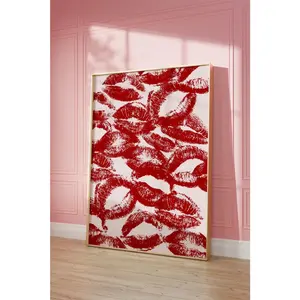 Trendy lipstick kisses print, Y2k funky Wall Art, Red mouth kisses poster