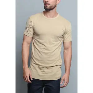 Solid Color Long Length Curved Hem T-Shirt