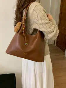 1pc  Women's Shoulder Bag Solid Color Pure Color Handbag Comes with Pendant Fashionable, Office Shoulder Bag, Versatile, Simple and Trendy Suitable for White Collars Working, Commuting, Going Shopping, Dating Women's Shoulder