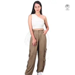 Chic High Waist Multi Pocket Cargo Pants Women Georgette