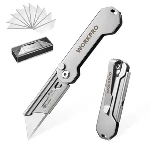 WORKPRO 2PCS EDC Folding Utility Knife, Mini Box Cutter with Quick Open Axis Lock, Quick Change Blade Razor Knife, Foldable Small Pocket Knife with Belt Clip, 2 Packs with 10 Extra Blades