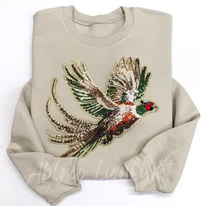 Pheasant Bird Hunting Sequins Patch Sweatshirt Pullover Womenswear
