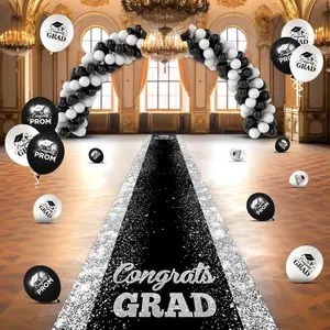 10 x 2.6ft Black Aisle Carpet Runner Polyester Fabric Runway Rug for Graduation Prom Party Decor, Aisle Runner for High School College Graduation Ceremony