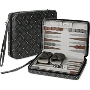 Travel Backgammon Sets for Adults - Quality PU Leather Backgammon Board Game for Adults and Kids - 14" Travel Backgammon Board with 32 Magnetic Pieces in PU Leather Case