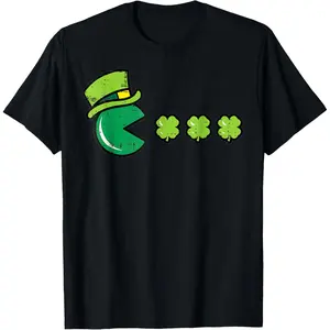 Humorous Vintage Gaming Shamrock Celebration TShirt for Men Boys on Saint Patricks Day