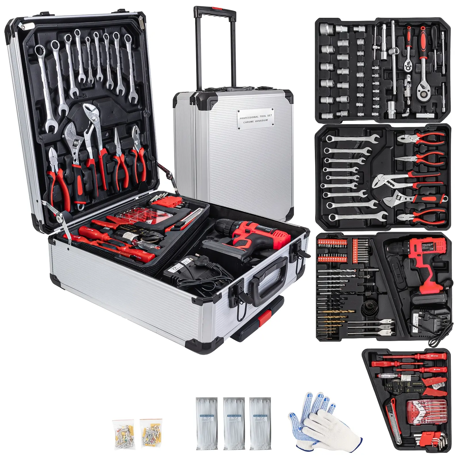799pcs/46pcs Men's Tool Set with Rolling Box, Complete Household Tool Kit in Aluminum Trolley Case, Ideal Father's Day Gift, Tool Box, Tool Set,valentines day gift