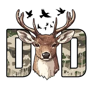Camo Dad with Deer Head Direct To Film Print, DTF Print, Ready To Press Print For T-Shirts