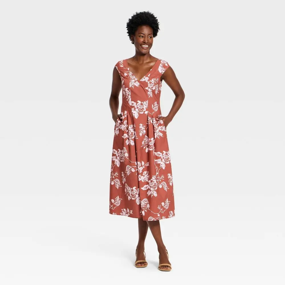 Women's Short Sleeve Corset Midi Dress - A New Day