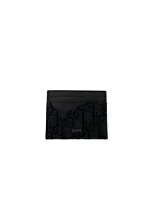 Pre-owned Dior leather Small Leather Goods Christian Oblique Jacquard Card Holder Navy DOA01