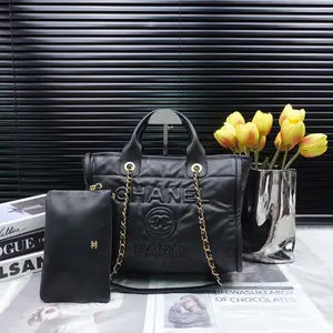 Pre-owned CHANEL Calfskin Shoulder Bags DeauVille Black Shoulder Bag T10355452