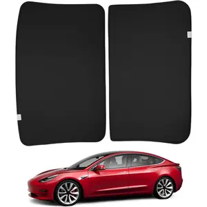 BASENOR Tesla Model 3 Glass Roof Sunshade 2021–2023, [No Gaps No Sag] Front+Rear Sunroof Heat-Blocking UV Sun Shade with Reflective Covers, Foldable Frame, Black (Proprietary Design)