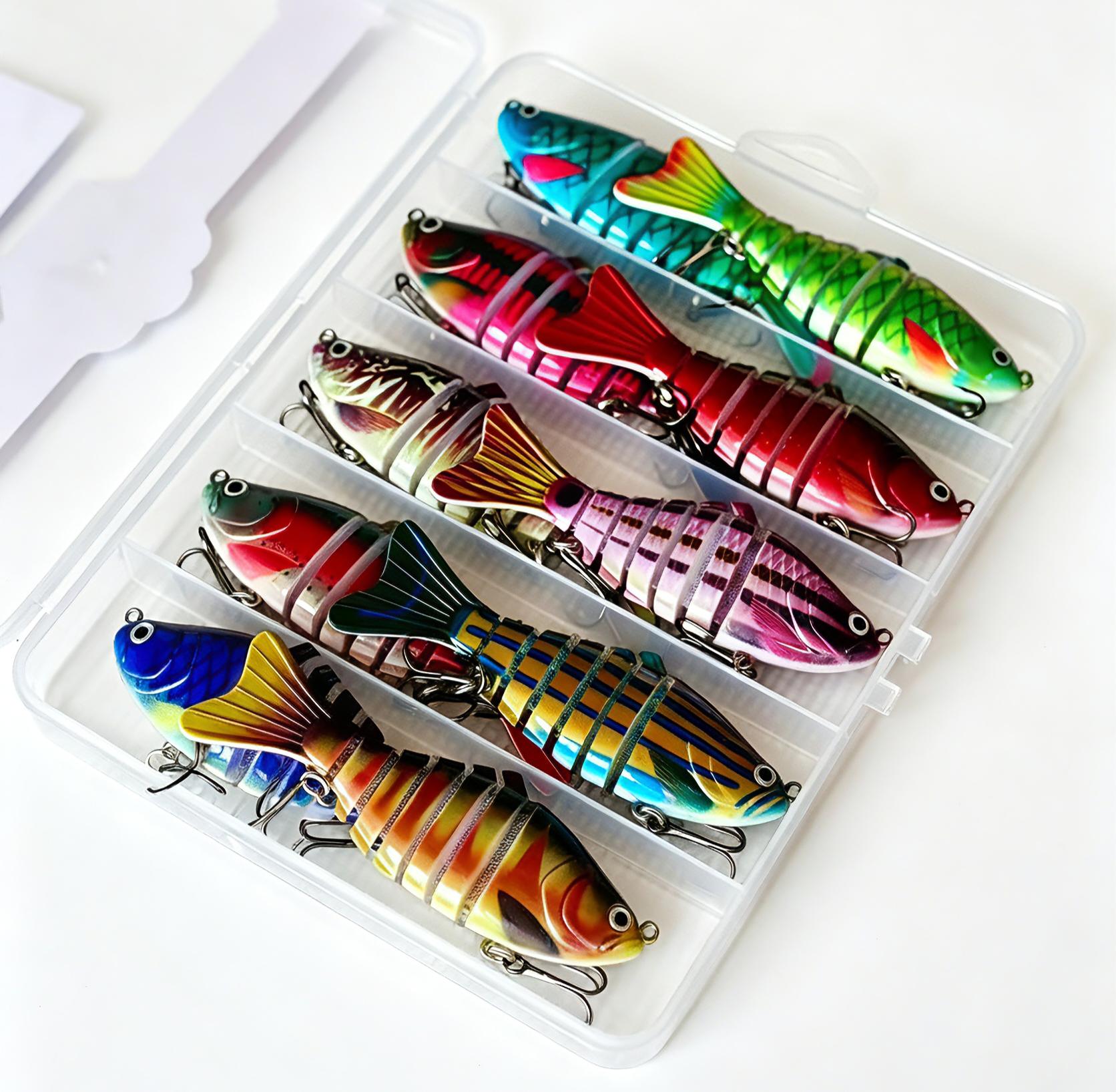 Multi-joint swimming fish lures, suitable for both freshwater and saltwater, are ideal for catching bass and pike. Outdoor fishing gear. A set of bionic swimming posture fish lures. Made of plastic fish lures and metal-reinforced hook handles.