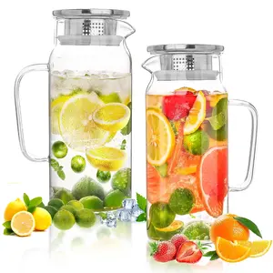 2 Pack Glass Coffee Pot with Lid, 34oz/1000ML Water Carafe, Handles, Hot & Cold Beverage, Glass Jug for Coffee, Tea, Juice, Milk, Iced Drink