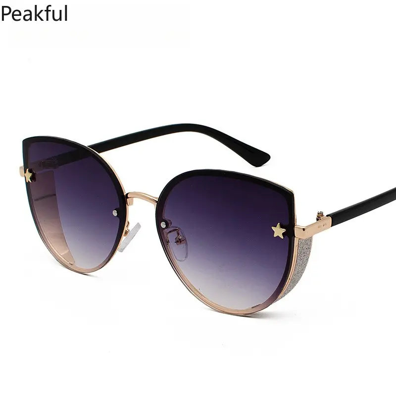 Accent Cat Eye Sunglasses, Viral Half Rim Metal Frame Shades, Fashion Oversized Eyewear with Multiple Color Options, Lightweight Comfortable Fit & Retro Glam Look, ideal for summer outings, driving, parties and everyday trendy styling