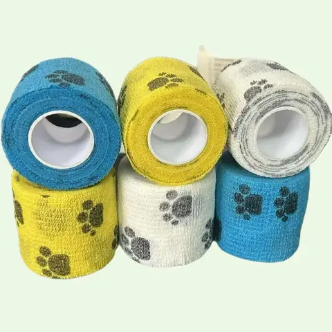 VitPaws Pet Wrap, Self-Adhesive, Only Sticks to Itself, Non-Woven Tape for Dog Legs, Paws, Wounds, First Aid Cohesive Gauze for Horse, Cat, Bird, Animal, 6 Rolls, 2 Inch, Pawprints