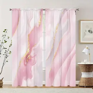 2Pcs Pink marble texture print curtains,suitable for bedroom,living room kitchen decoration,home decoration,window decoration