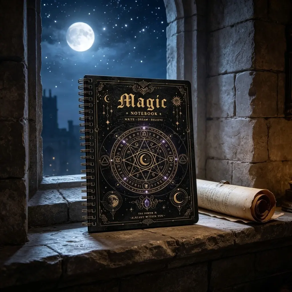 Dark Magic Circle Coil Notebook, Vintage Mystical Style Journal, Student Diary, Creative Stationery Gift, Unique Notebooks for Writing