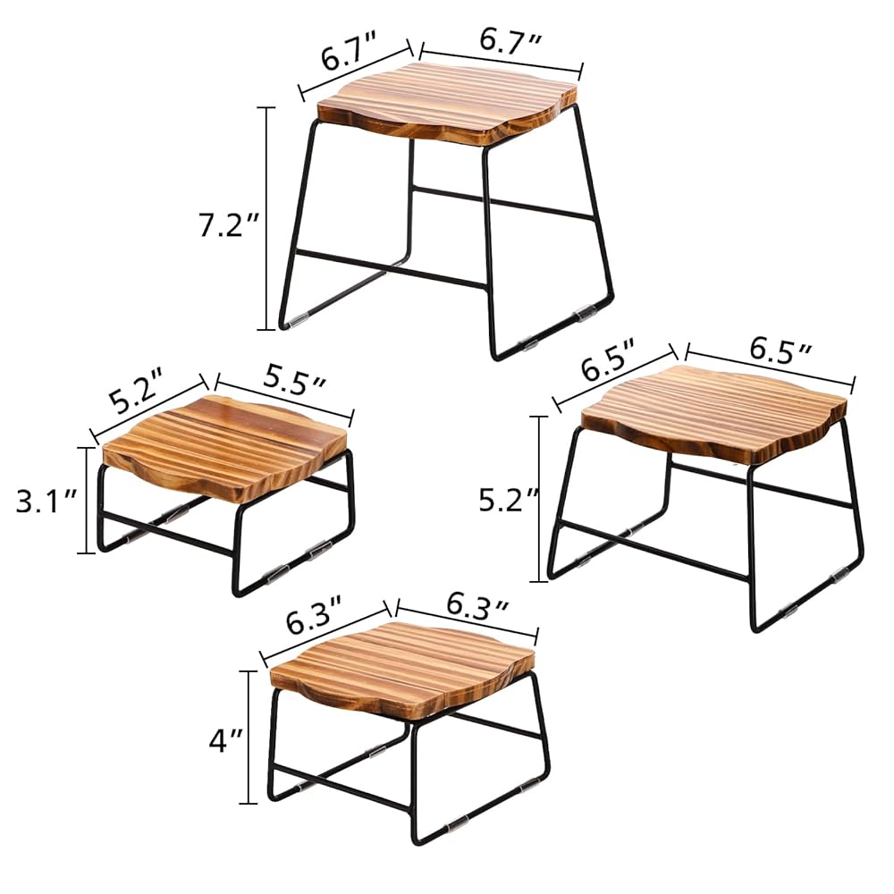 4 Piece Wood Buffet Risers, Dessert Table Risers Food Display Riser, Pizza Pan Riser, Cupcake Stand & Wood Display Risers,