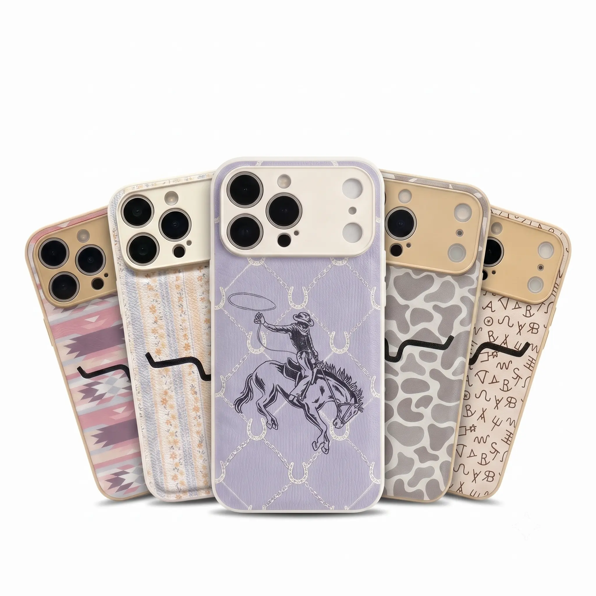 Western Bull Horn Aztec Geometric iPhone Case, Gradient Ethnic Tribal Print Design Phone Case for iPhone 17 Pro Max 16 15 14 13 12 Phone Case, Shockproof Durable Protective Case