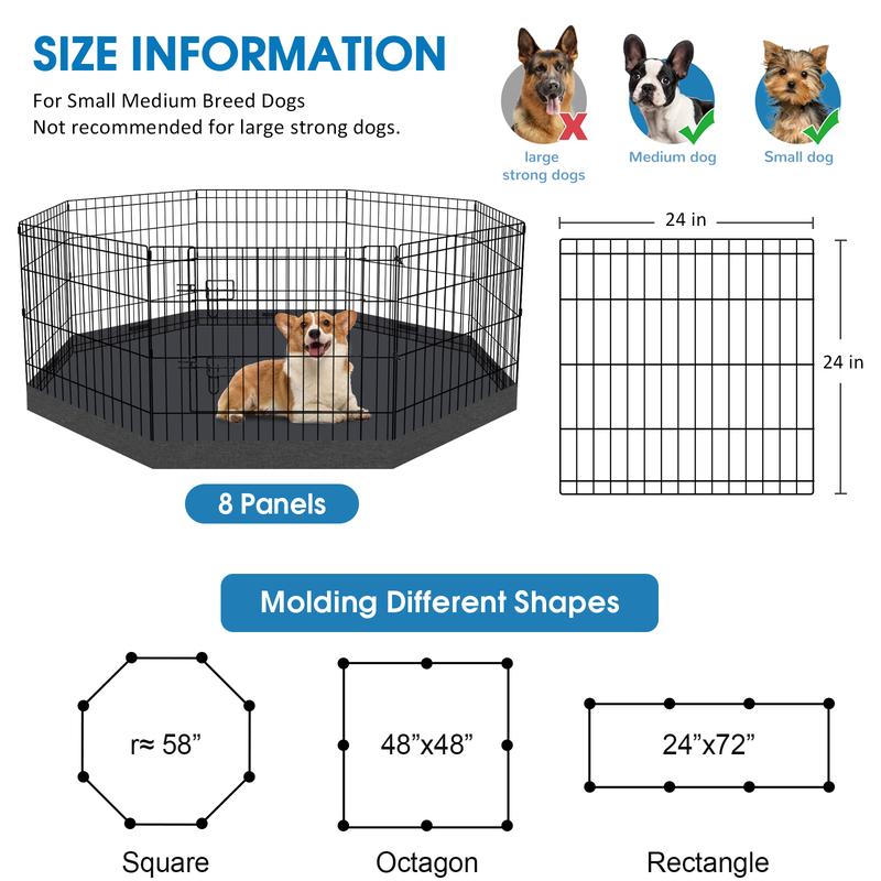 Dog Pen Pet Playpen Dog Fence Indoor Foldable Metal Wire Exercise Puppy Play Yard Pet Enclosure Indoor Outdoor 8 Panels 24 Inch with Bottom Pad/Top Cover (Black with bottom pad) Dog Pen Pet Playpen Dog Fence Indoor Foldable Metal Wire Exercise Puppy Play Yard Pet Enclosure Indoor Outdoor 8 Panels 24 Inch with Bottom Pad/Top Cover (Black with bottom pad)