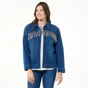 Colleen Lopez Denim Jacket with Rhinestone Fringe