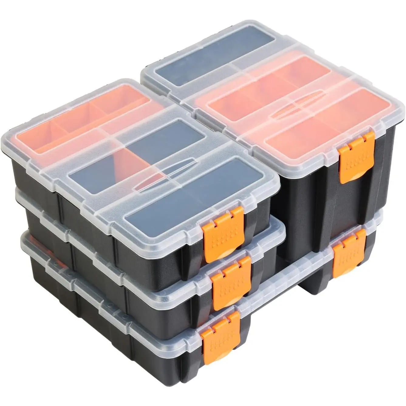 AG421R & Parts Organizers: 4 Piece Versatile And Toolbox for, Screws,, Nuts and Small, Black/Orange