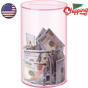 Clear Piggy Bank for Adults Kids Must Break to Open, Pink (8" H x 5" D)