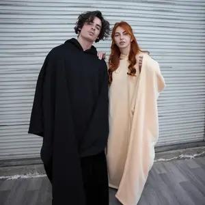 Autumn and winter punk cape loose hooded button woolen cape men and women of the same style, big discount price