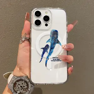 Soft Girl Magnetic Case for iPhone11/12/13/14/15/16/17/promax, Whale Shark Love Art Lightweight, Drop-Proof, MagSafe Compatible | Perfect for Teen Girls