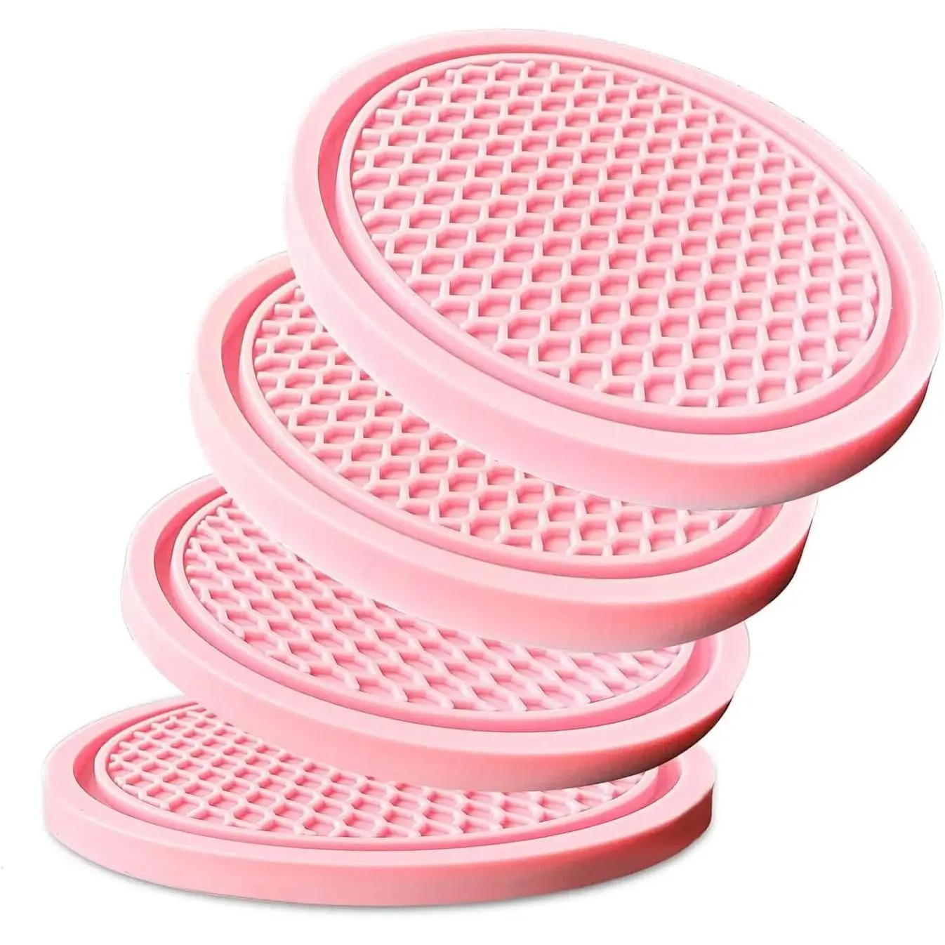Car Cup Holder Coaster 4 Pack - Non Slip & Shockproof,Flexible PVC Rubber Insert for Car/Truck/SUV/Van (2.75"x0.2") Universal Fit Auto Cup Holders Accessories