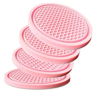 Car Cup Holder Coaster 4 Pack - Non Slip & Shockproof,Flexible PVC Rubber Insert for Car/Truck/SUV/Van (2.75"x0.2") Universal Fit Auto Cup Holders Accessories