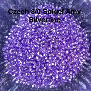 Assorted Colors of Silver-lined Seed Beads Brand: Preciosa Ornela (Czech)  8/0 or 3mm Color: Amy S/L Solgel, Light Pink S/L Solgel, Gold S/L, Crystal Clear S/L, Green S/L, Dark Green S/L  Packaging: 10 or 50 Grams