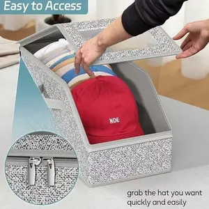 Clear Window Hat Storage Box for Baseball Caps, Durable Dust-Proof Hat Organizer with Handles, Large Capacity Closet Storage Bin, Stackable Baseball Hat Box with Double Zipper for Home Organization, Protective Hat Case