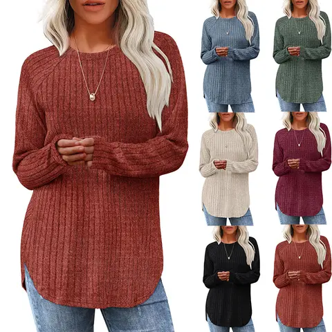 Women's Soft Ribbed Knit Longsleeves Fitted Basic Fabric Sweater Top - Casual Fall Winter Pullover for Work, Weekend Outings