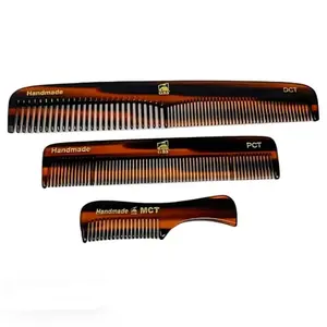 G.B.S Handmade Comb Set for Men Women pack of 3 Unbreakable Fine Toothed Combs for Hair Mustache Eyebrow Beard Grooming - Portable Pocket Travel Size Tortoise Shell MCT DCT PCT