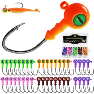 Eye Ball Fishing Jig Heads 20-40PCS (1/8oz to 3/8oz) with  V-Shaped Hooks, Lifelike  Eyes for Walleye, Bass, Crappie, Panfish Fishing