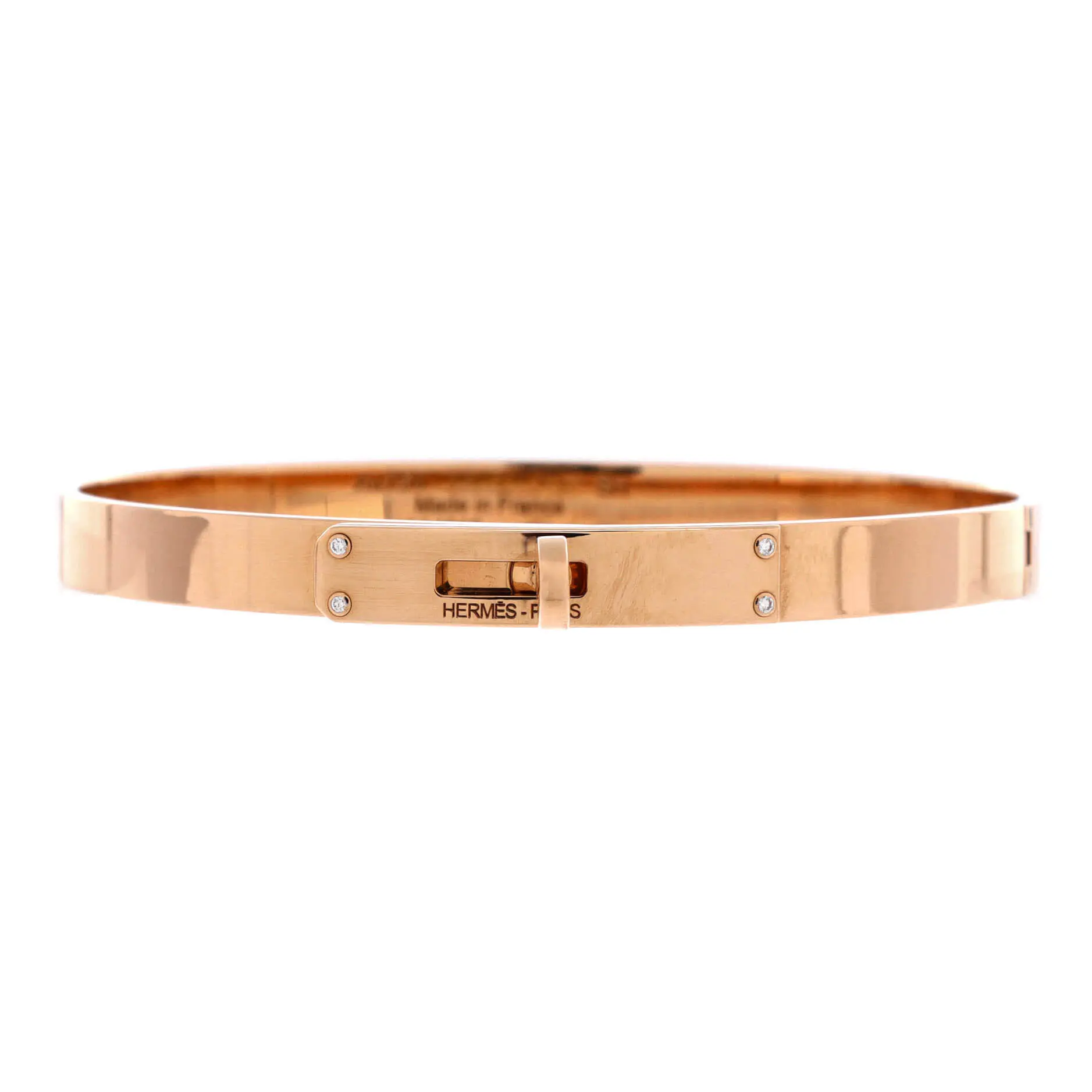 Pre-owned Hermes Kelly Bracelet 18K Rose Gold with 4 Diamonds Small