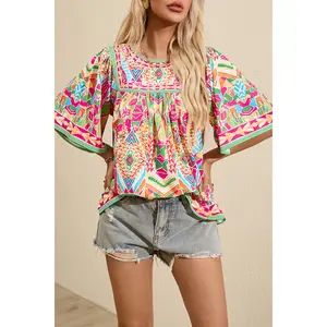 Printed Round Neck Half Sleeve Blouse