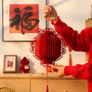 1 pair Chinese Style Origami Lantern, Spring 3D Honeycomb Hanging Decor, Festival New Year Decoration, Home Hanging Ornament, Lucky Gourd Lantern