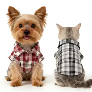 Pet Plaid Shirts Set of 2, Classic Grid Pattern Top for Cats & Dogs, Breathable Soft Fabric for Small Medium Sized Dogs Clothes