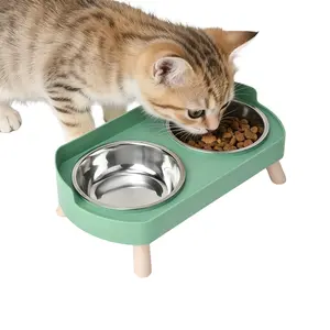 Stainless Steel Dual-Bowl Pet Feeding Bowl, Neck Protection, Anti-Splash, Non-Tip, Non-Slip, Universal for Cats and Dogs