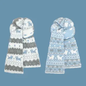 New Fair Island Style Cute Cat Double-sided Knitted Scarf for Women Autumn Winter Christmas Korean Atmosphere Scarf