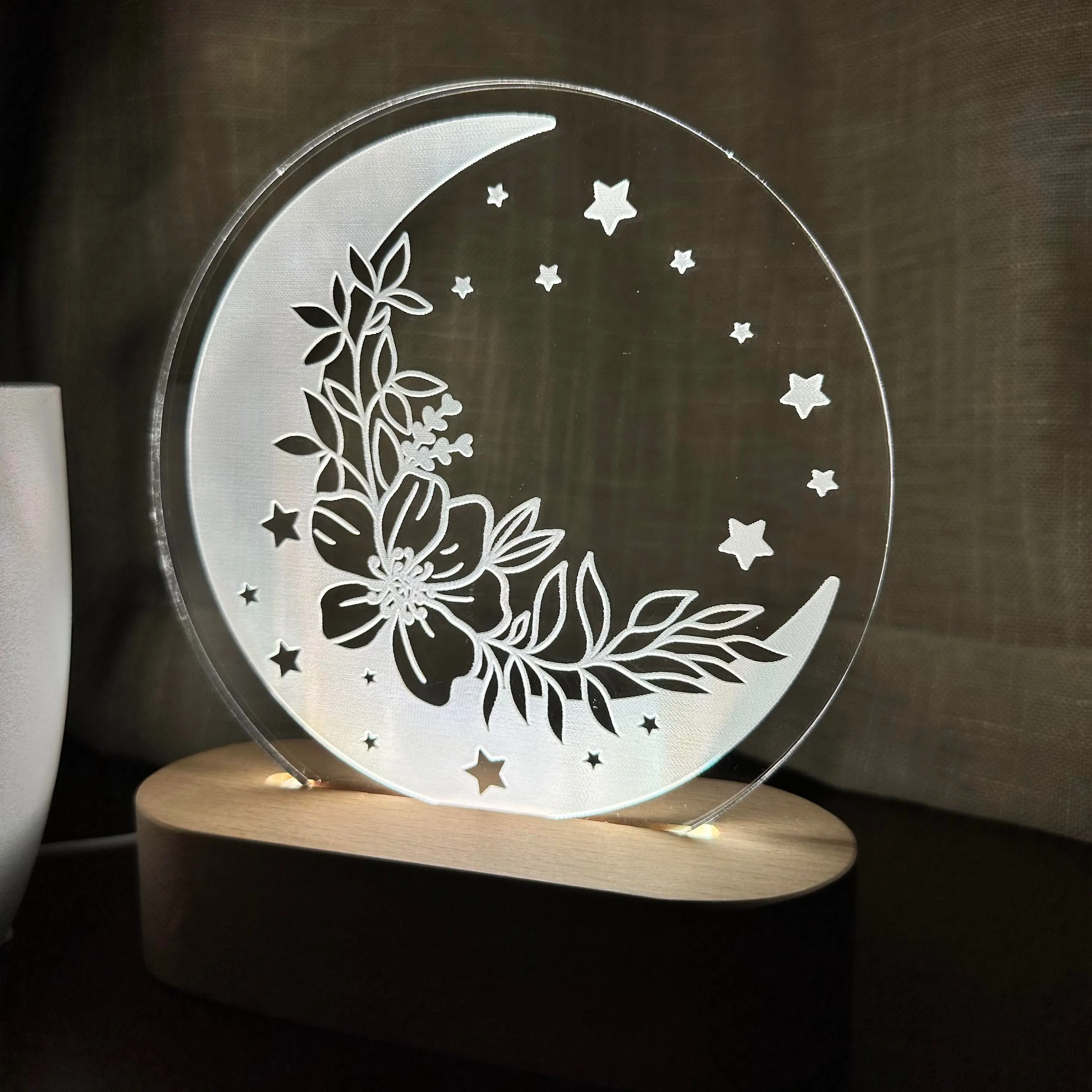 STARRY MOONBEAMS Moon Flowers & Stars Custom Night Light for Kids Floral Nursery Gift for Girl Baby Shower Gift for Boy Personalized Nightlight Kids Bedroom Decor Name Personalized Night Lamp