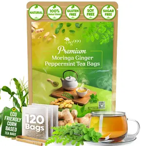 TOG999, Premium Moringa Ginger Peppermint Herbal Tea – 120 Tea Bags – Caffeine-Free, Plant-Based, Non-GMO, Naturally Refreshing Flavor, No Artificial Additives, No Sugar, No Gluten. Vegan